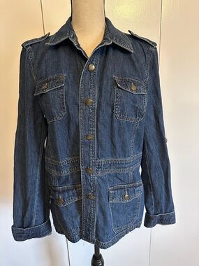 Chaps Denim Utility Jacket - Women’s Dark Blue Casual Jean Coat